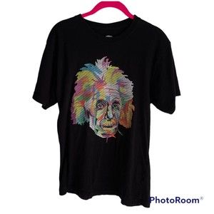 Bioworld Albert Einstein Black Multicolor Mens Casual Tee, M